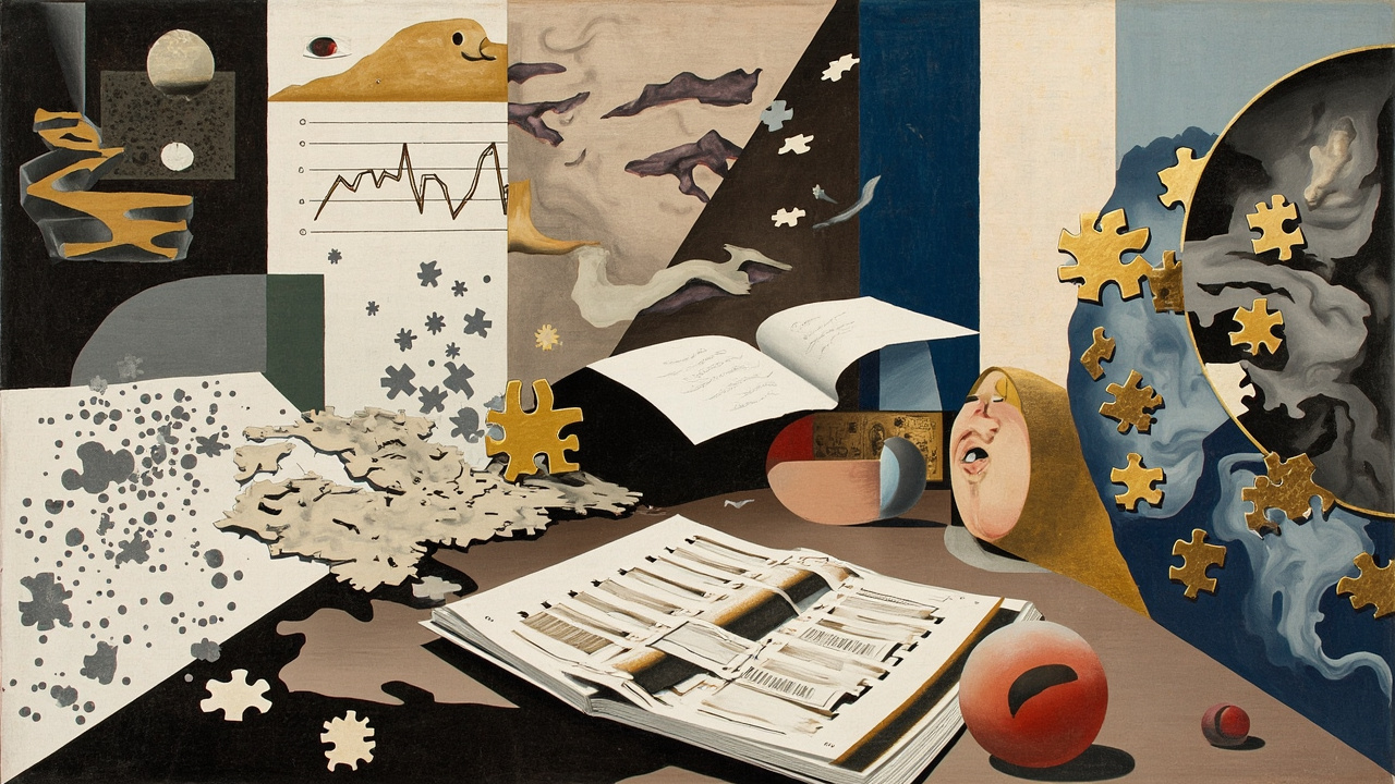Cubist composition illustrating the OBR's calculation problem with fragmented ledgers and market price signals